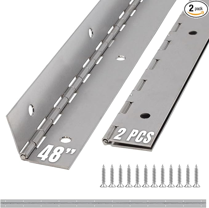 ALBO 48 Inch Silver Heavy Duty Piano Hinge Continuous Stainless Steel 304 (2-Pack), Surface Mount Cabinet Hinges Silver 48"x2" for Industrial Equipment, Commercial Display & Large Access Panel