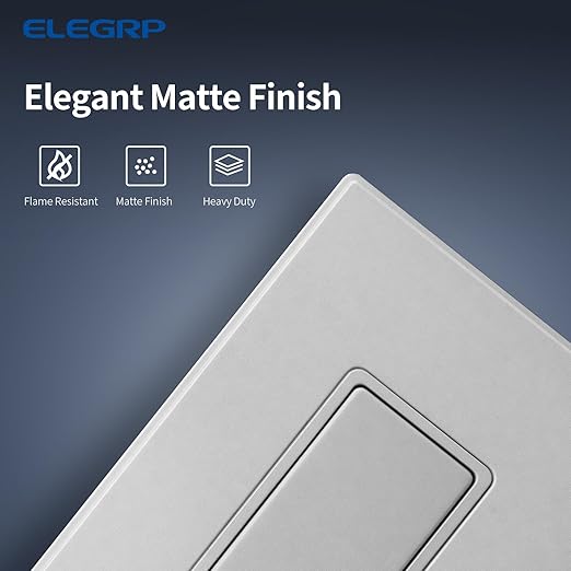 ELEGRP Matte Gray 3 Way Decorator Light Switch, 15A 120-277V, Paddle Rocker Switch Replacement, On/Off Wall Switch, Self-Grounding, Residential Grade, with Mid Wall Plate, UL/CUL, 1 Pack