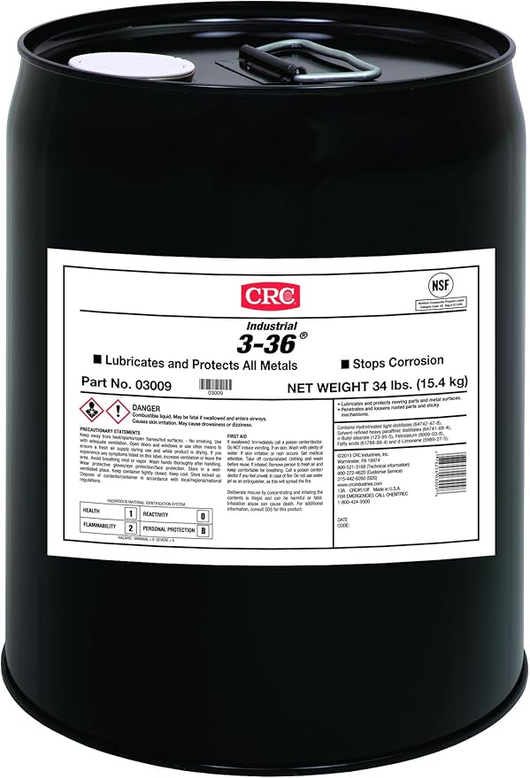 CRC 3-36 Multipurpose Lubricant & Corrosion Inhibitor 03005 – 5 Gallon, Corrosion Protectant w/ Petroleum Base for Metal Equipment