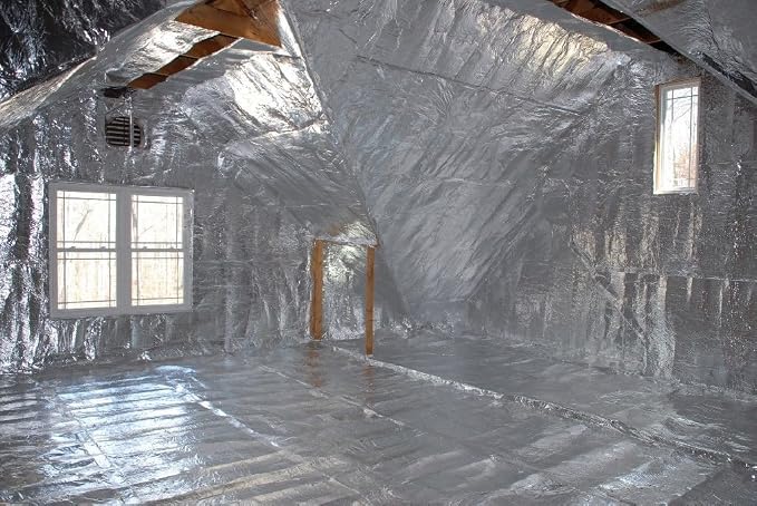 US Energy Products Radiant Barrier Insulation 1000 sqft (4ft Wide) Commercial Grade Perforated No Tear Green Energy Radiant Barrier Reflective Insulation Solar Attic Foil Roof House Wrap SCIF RIFD