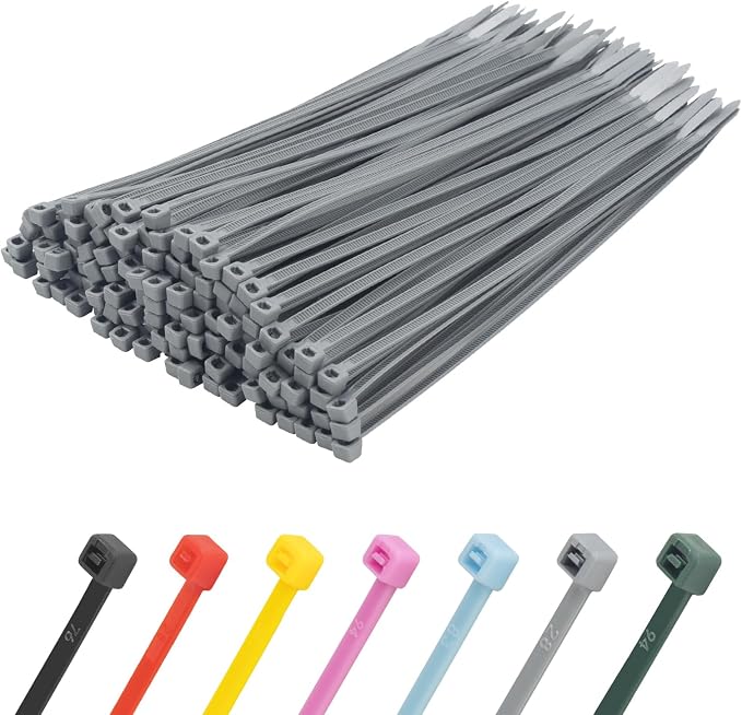 8 Inch Gray/Silver Zip Ties 500 Pack, 45 LBS Tensile Strength, Self-Locking Nylon UV Resistant Cable Ties for Indoor & Outdoor