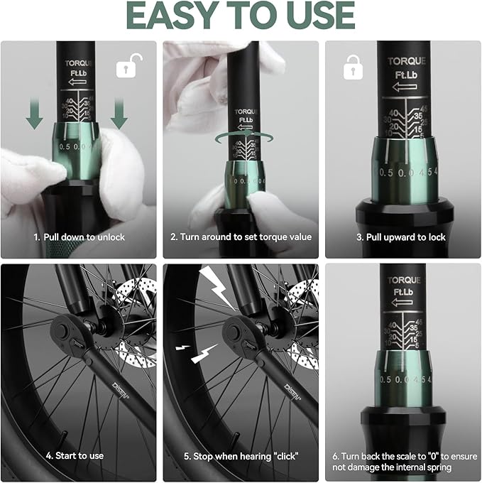 DISEN 9PC Click Torque Wrench Set 1/4" 3/8" 1/2" ±3% Accuracy Storage Box | 20-220 In.lb, 5-45 Ft.lb, 10-170 Ft.lb| 6 adapters | 72-tooth ratchet | Dual scale | For bike, car,motorcycle,truck repair