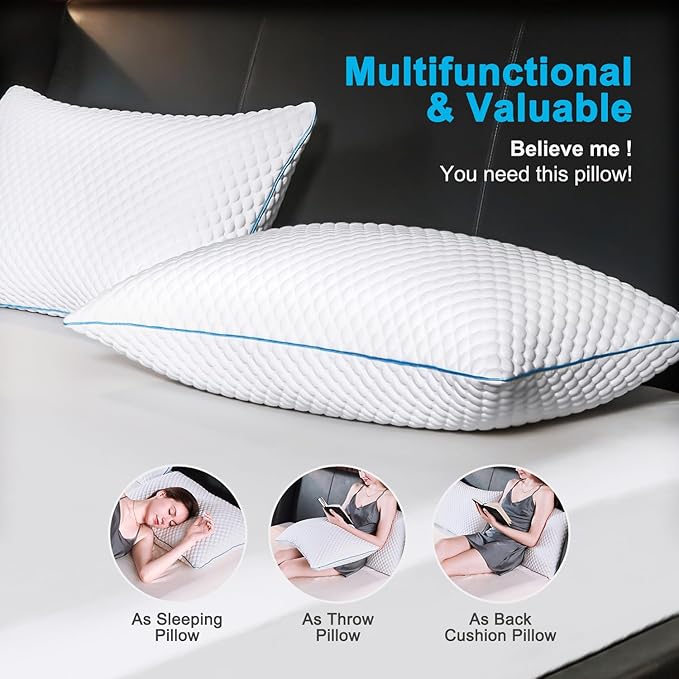 VVZ Cooling Bed Pillows Queen Size Set of 4, Shredded Memory Foam Pillows Cool Cold Pillow for Side Back Stomach Sleepers