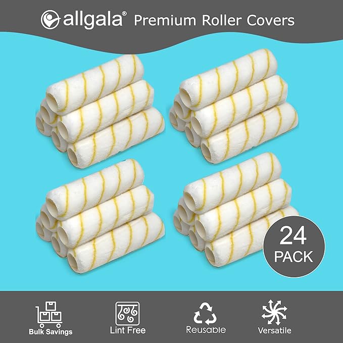Allgala Paint Roller Covers, 24 Pack 9 Inch Shedless Lint Free Painter Roller Covers 1/2 in Roller Naps for Paint Roller Kit