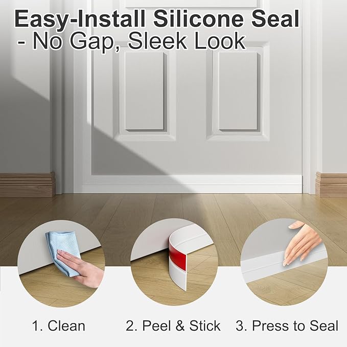 Elvone Heavy-Duty 20 ft x 2 in Weather Stripping, Door Draft Stopper Silicone Seal Strip for House and Glass Shower Doors for Collision and Side Gaps of Door and Windows, White