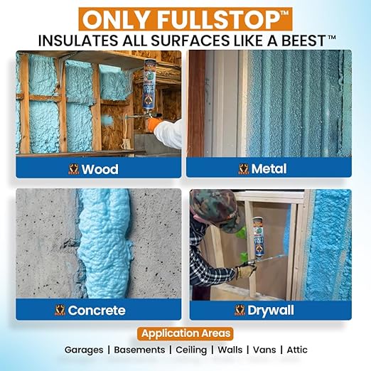 BEEST FullStop Spray Foam Insulation Kit - 240 Board ft/sq.ft. Fire Rated Spray Insulation Foam for Walls & Attics with Thermal & Soundproofing - Includes 12x Cans, 1 Cleaner, Pro X Gun, Safety Gear