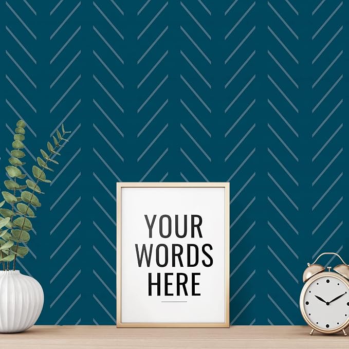 Erfoni Blue Peel and Stick Wallpaper Modern Herringbone Contact Paper | 17.7inch x 236.2inch Geometric Removable Wallpaper Peel and Stick Line Self Adhesive Contact Paper for Bathroom Decor