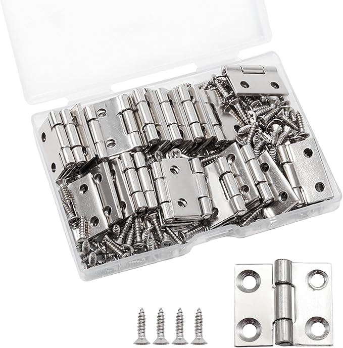 Pine & Linen 30 Pack Stainless Steel Folding Hinge, Butt Cabinet Hinge, Window Hinges Small Hinges with 120 Pieces Screws for Home Furniture/Cabinet Projects/DIY Enthusiasts（1 Inch）