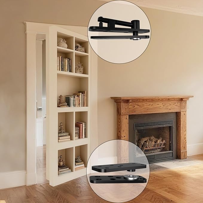 Hidden Door Hinge with Dual Bearing Design - Rotating Silent Invisible Door Hinge Kit for Heavy Duty Secret Door, Perfect for DIY Carpenters & Door Bookcase 580lbs Load-Bearing