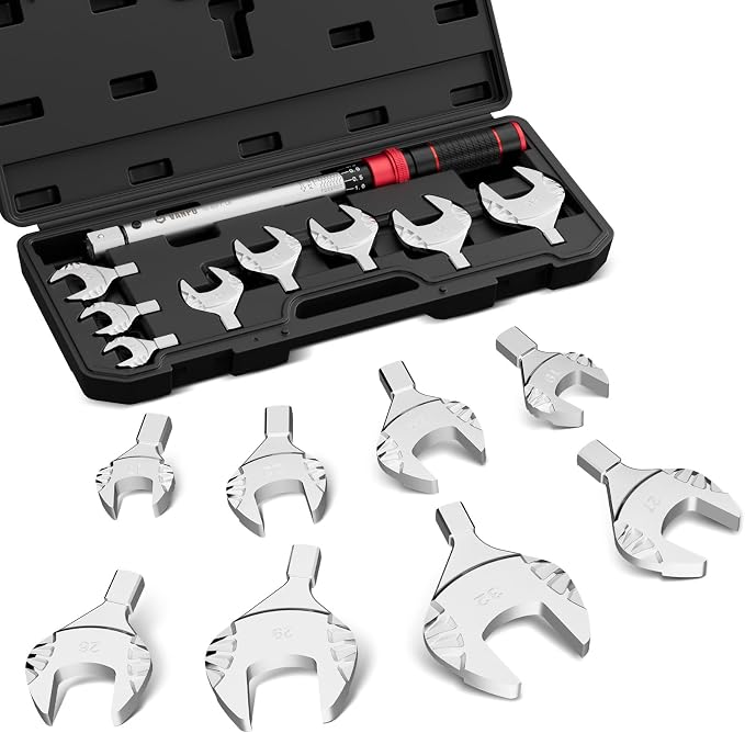 VANPO HVAC Torque Wrench 10–80 Ft-lb, 9×12mm, for Mini Split AC | Adjustable Click Torque Wrench with Open End Heads (17–32mm), ±3% Accuracy, for Refrigeration Flare Nut Installation
