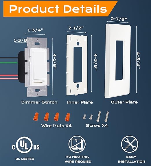 [10 Pack] Cloudy Bay 3-Way/Single Pole Dimmer Electrical Light Switch for 150W LED/CFL, 600W Incandescent/Halogen,Wall Plate Included,Pack of 10