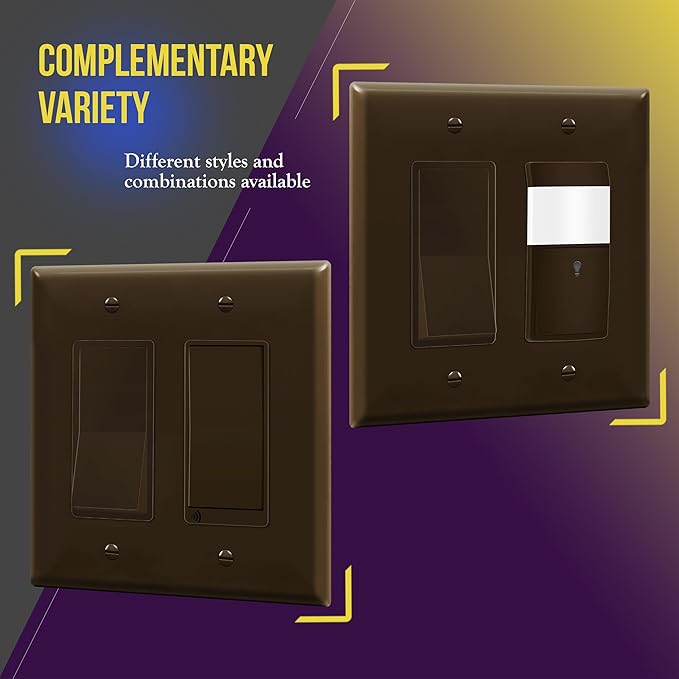 ENERLITES Decorator Light Switch or Receptacle Outlet Wall Plate, 2-Gang 4.88" x 4.92", Gloss Finish, Mid-Size, Unbreakable Polycarbonate Thermoplastic, UL Listed, 8832M-BR, Brown