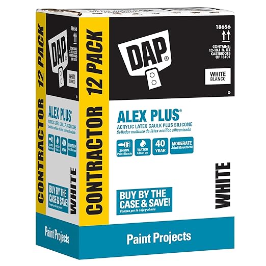 DAP Alex Plus Acrylic Latex Caulk, White, 10.1 Oz, 12 Pack (7079818152)