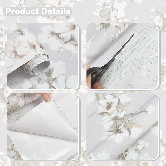 Floral Peel and Stick Wallpaper Farmhouse Pear Blossom Vintage Wallpaper for Bedroom Cabinets and Kitchen Countertop Thicken 17.3"x196.9"