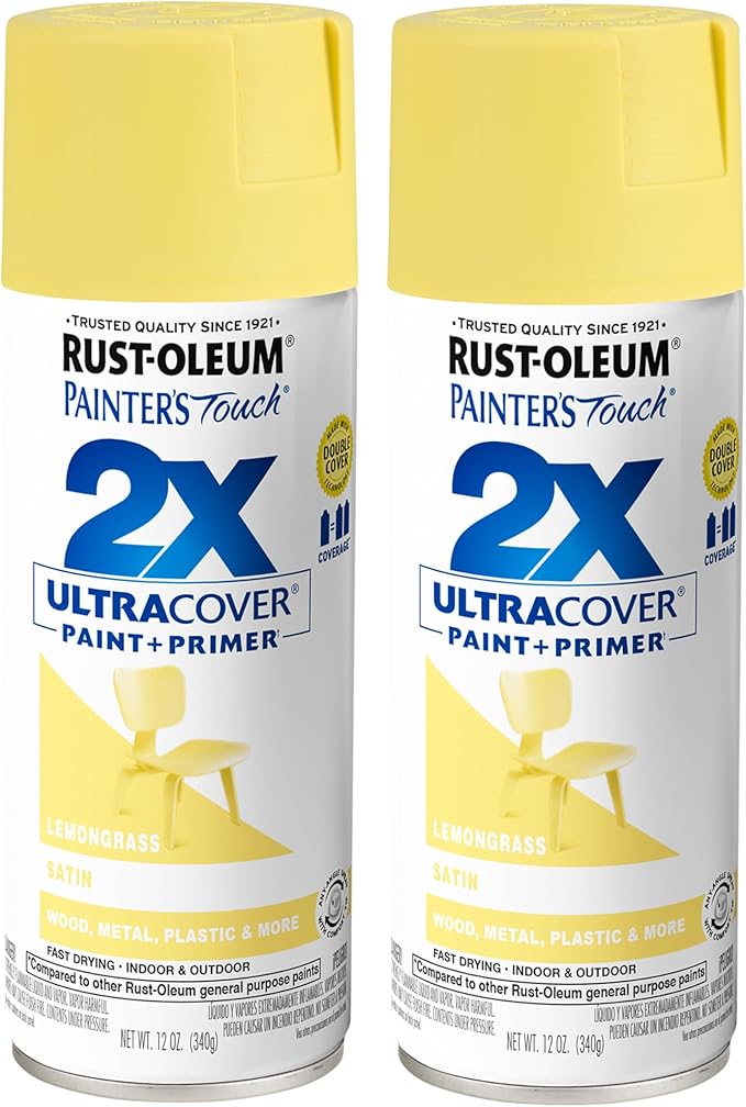 Rust-Oleum 334081-2PK Painter's Touch 2X Ultra Cover Spray Paint, 12 oz, Satin Lemon Grass, 2 Pack