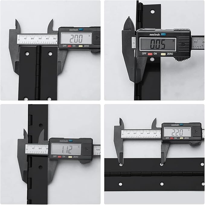 4Pack Heavy Duty Piano Hinge, 2" Open Width x 16" Continuous Hinges, 0.06" Thick Stainless Steel with Holes, Black Furniture Hinges for Cabinet Door Cases Woodworking