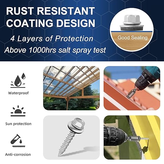 Metal Roofing Screws #10 × 1 Inch, 80-PCS, Hex Head Rustpert Coating Sheet Metal to Wood Siding Screw with EPDM Rubber Washer, Sharp Point, Hex Socket Included