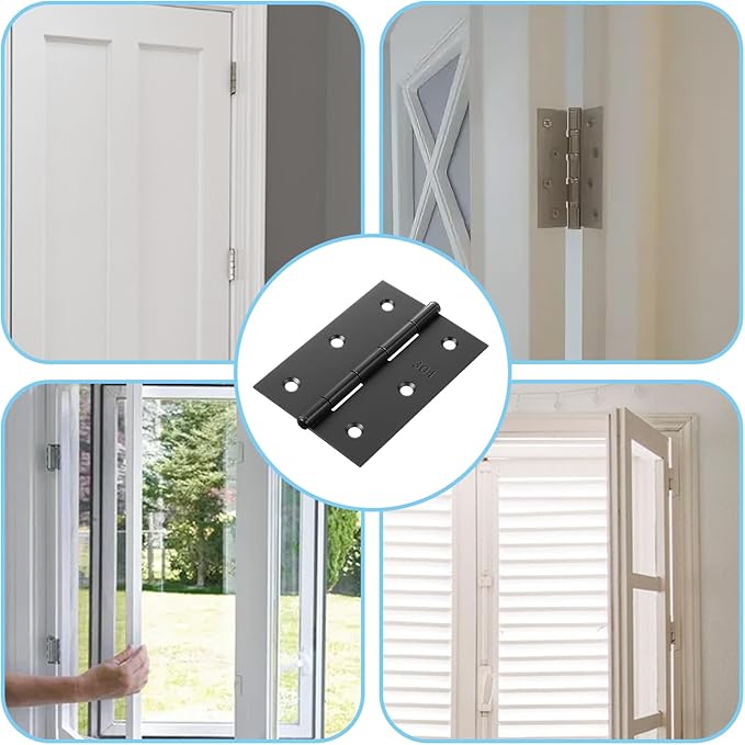 2 Pcs 3" Stainless Door Hinges,Stainless Steel Folding Butt Hinge Door Hinges with 12pcs Screws for Doors Wooden Boxes Windows (Black)