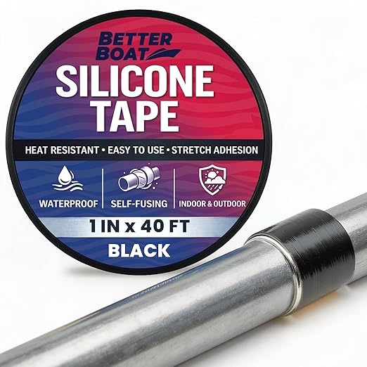 Better Boat Self Fusing Silicone Tape Waterproof Black, Hose Repair and Electrical Tape, Plumbing Tape for Leaks, 1 in x 40 ft