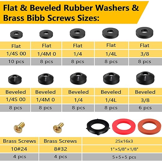 258 PCS Faucet Washers Assorted Kit - 32 Sizes Plumbing Hose Bib Washer Repair Kit for Spigot Repair, Sink, Valve Stem, Hose Nozzle, Outdoor Faucet - Leak Repair