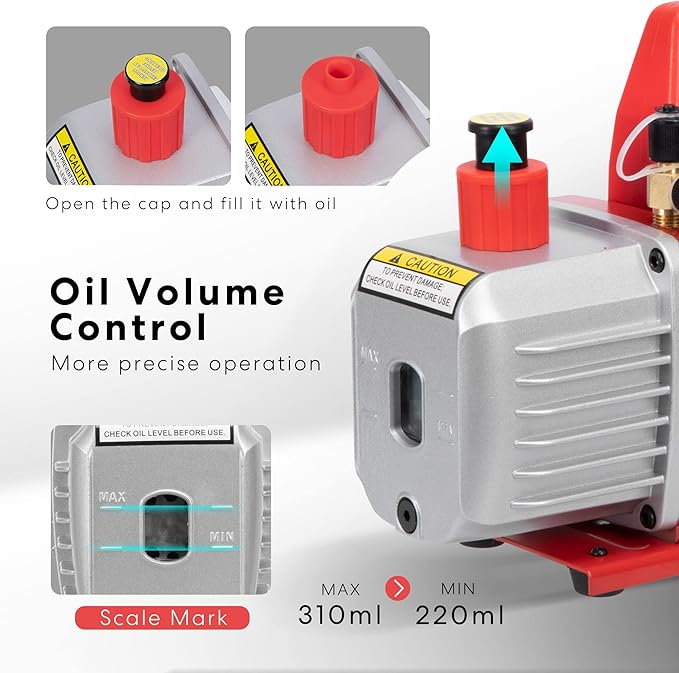 VIVOHOME 110V 1/3 HP 4CFM Single Stage Rotary Vane Air Vacuum Pump and AC Manifold Gauge Set Kit with Leak Detector for R134a R12 R22 R502 R410a HVAC Air Conditioning Refrigeration Recharging, Red