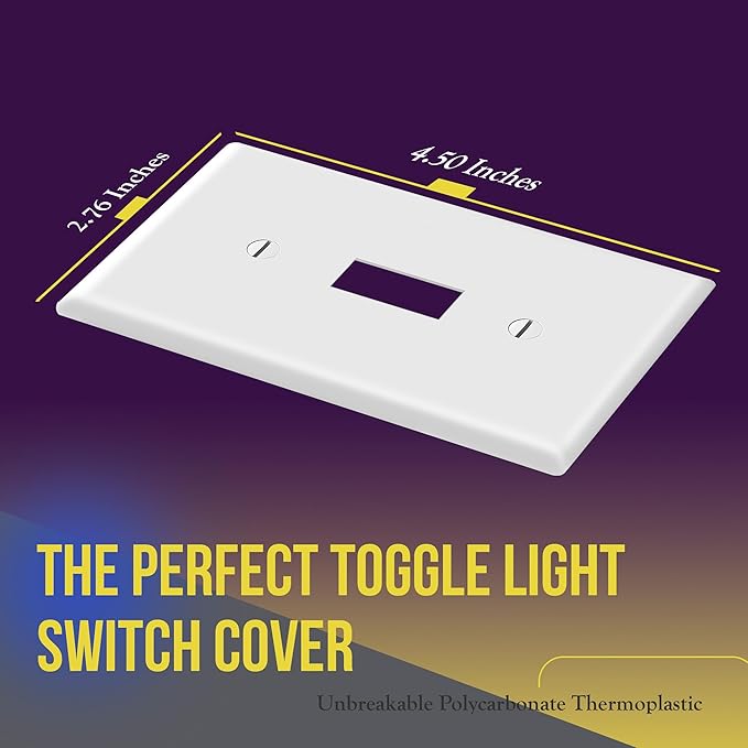 ENERLITES Toggle Light Switch Wall Plate, Gloss Finish, Size 1-Gang 4.50" x 2.76", Unbreakable Polycarbonate Thermoplastic, 8811-W, White