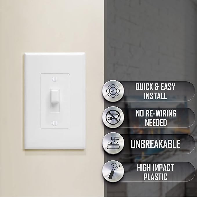 TayMac MW2570W Masque 1-Gang Decorator Style Toggle Switch Cover-Up Wall Plate, 5-Pack, White