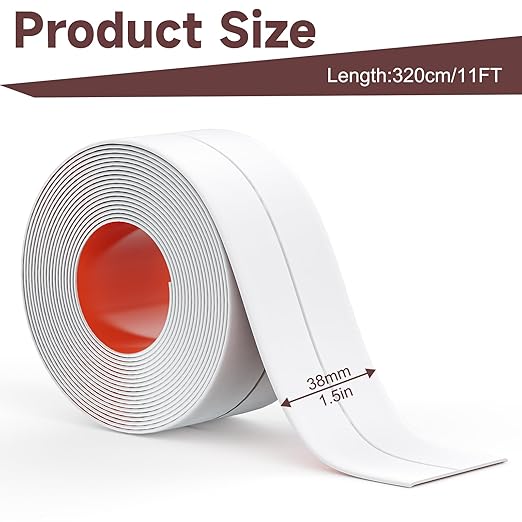 Mokani Caulk Tape Waterproof Self Adhesive, 1 Roll White Caulking Sealant Strip for Kitchen, Countertop, Bathroom, Bathtub, Toilet, Shower, Floor Wall Edge Protector with Sealing Tool (1.5" x 10.5Ft)