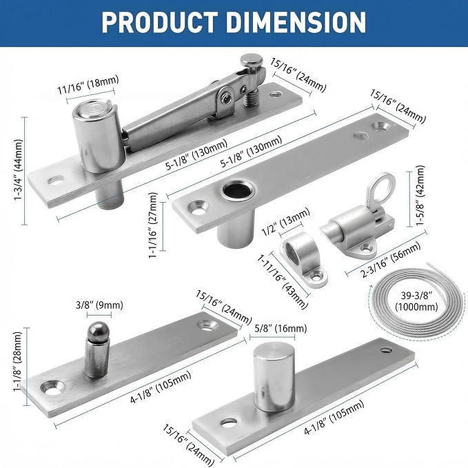 TamBee Hidden Bookcase Hinges Pivot Door Hinge with Lock Hidden Door Hinges for Secret Door 304 Stainless Steel with Spring Latch Lock and Cable