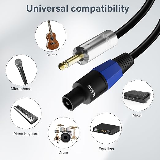 Elecan Premium Speakon to 6.35MM 1/4 Inch TS Male Speaker Cable 50 Ft/2 Pack, 12AWG Heavy-Duty High Power Amp Audio Connection Cord DJ/PA Amplifier Cable Wire with Twist Lock, 9.5mm OD, Black +Ties