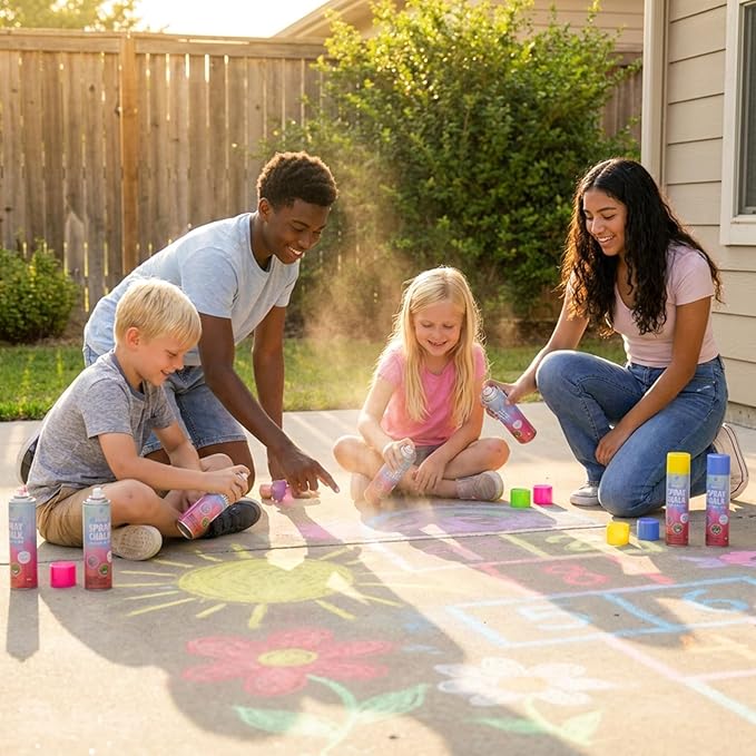 Boley Spray Chalk – 8 Pack Washable Chalk Spray Paint, 7 oz Each, Non-Toxic, Vibrant Outdoor Colors for Pavement, Grass, Sand & Snow – Fun Gift for Teens & Families, Ages 14+