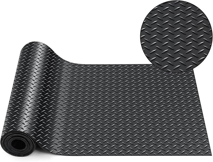 Breling 12 in x 10 ft Rubber Diamond Plate Rolls Mats, Heavy Duty Flooring Rug for Trailers Garage, PVC Water/Stain Outside Stall Resistant Parking Rv Tool(Black)