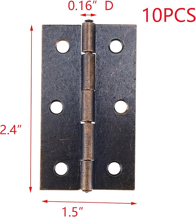 T Tulead Small Box Hinges Iron Door Hinges Furniture Hardware Hinge Heavy Duty 2.4"x1.5", Red Bronze, 10PCS with Mounting Screws