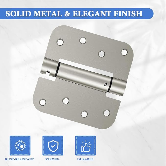 Yaocom 10 Pack Self Closing Door Hinge 4 Inch Spring Loaded Hinges with 5/8'' Radius Corners Automatic Door Closer Hinge Adjustable Tension for Garage, Residential(Silver)