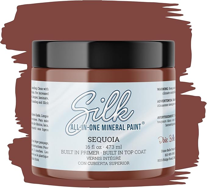 Dixie Belle Silk All-in-One Mineral Paint - Sequoia (16oz) - All-in-One Water Based Primer + Topcoat - Durable Furniture Paint - Low Reflective Finish