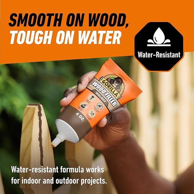 Gorilla All Purpose Wood Filler, Walnut Color, 6 Ounce Tube (Pack of 2) - Water Resistant for Indoor or Outdoor Projects and Repairs