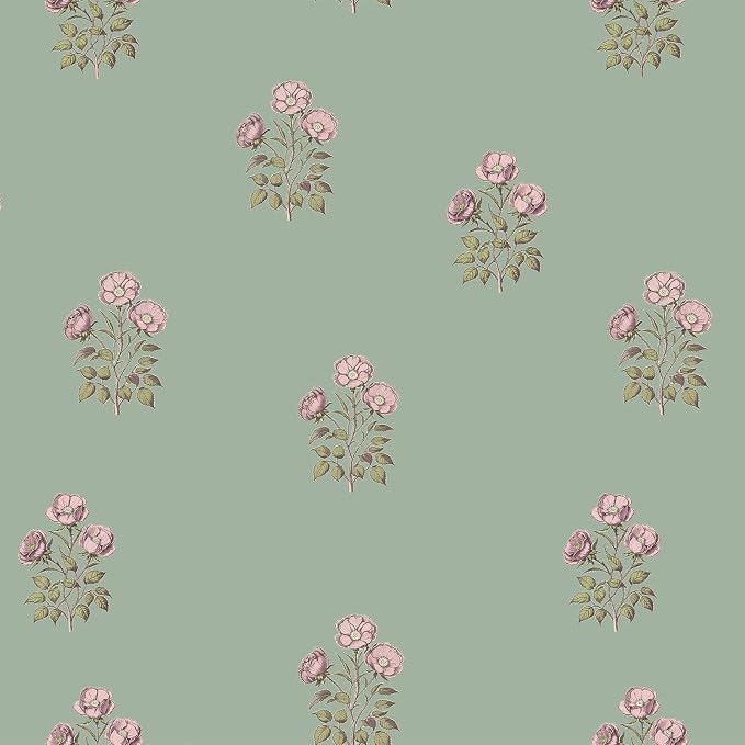 Vintage Floral Wallpaper Peel and Stick Boho Wallpaper Removable Waterproof Green Rose Pattern Contact Paper for Bedroom, Bathroom, Home Wall, 17.3" x 78.7"