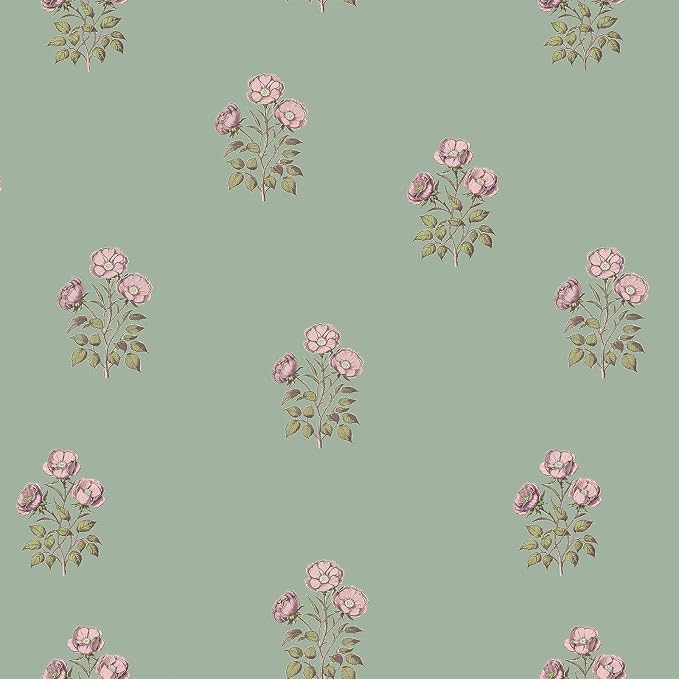 17.3" x 118.1" Vintage Floral Wallpaper Peel and Stick Boho Wallpaper Removable Waterproof Green Rose Pattern Contact Paper for Bedroom, Bathroom, Home Wall