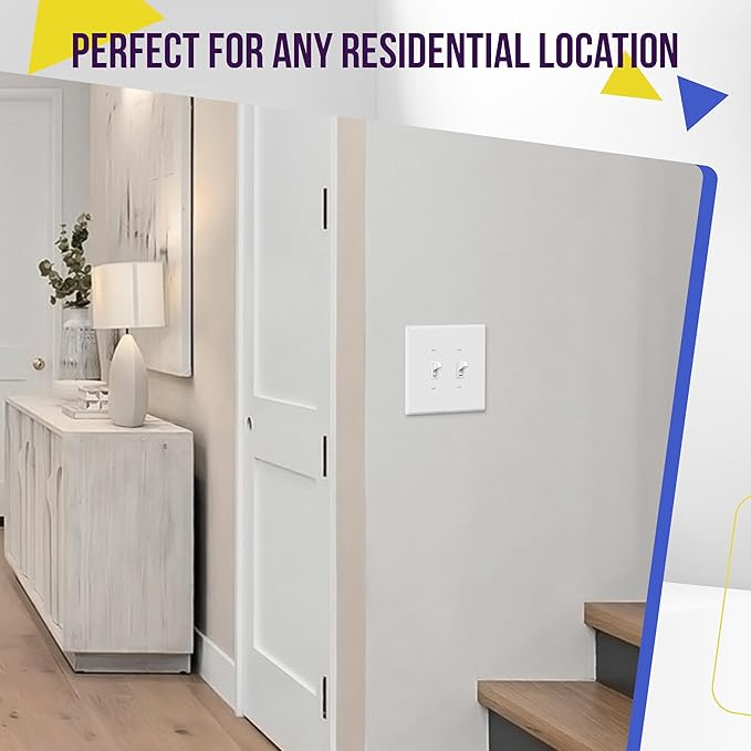 ENERLITES Jumbo Double Toggle Switch Cover, Large Two Gang Light Switch Wall Plate, Gloss Finish, Oversized 2-Gang 5.5" x 5.5", Unbreakable Polycarbonate Thermoplastic, UL Listed, 8812O-W, White