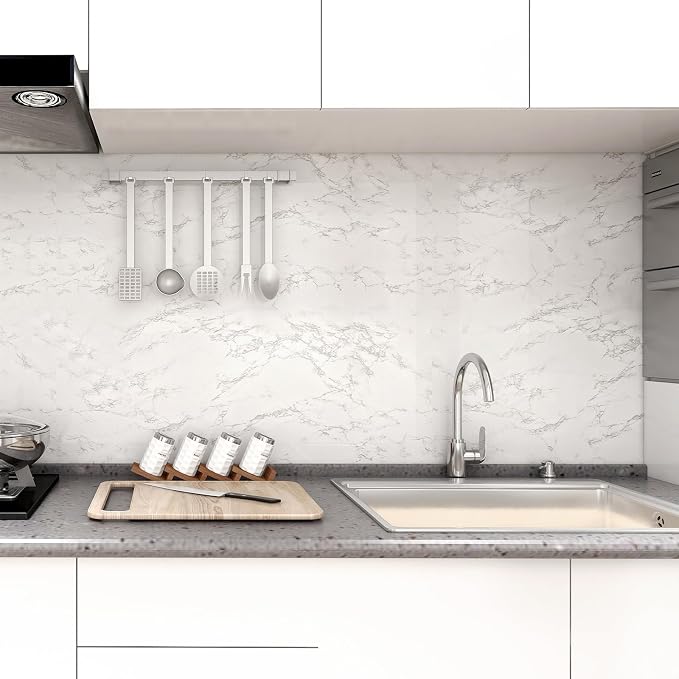 practicalWs Marble Contact Paper Peel and Stick, 15.7inch×118.1inch White Gray Marble Wallpaper for Countertops Waterproof, Self Adhesive Removable Wall Paper for Kitchen Backsplash Cabinet
