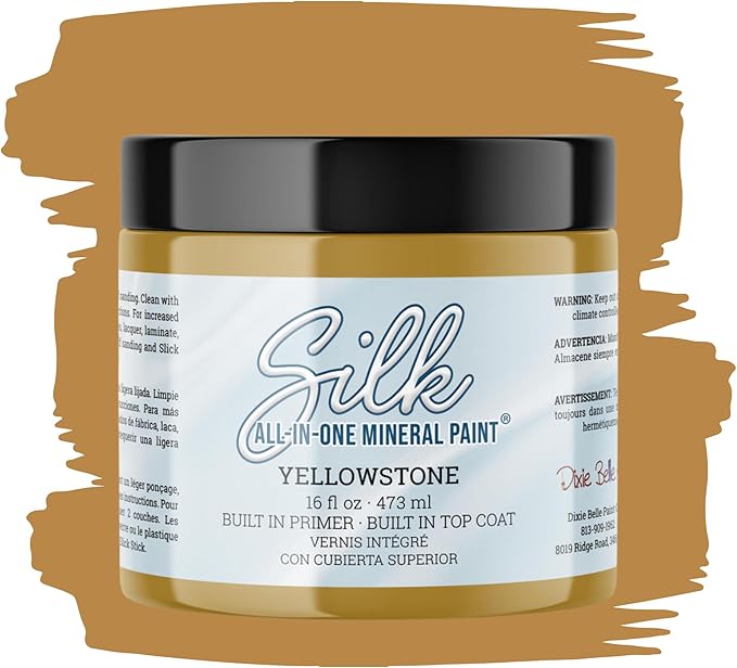 Dixie Belle Silk All-in-One Mineral Paint - Yellowstone (16oz) - All-in-One Water Based Primer + Topcoat - Durable Furniture Paint - Low Reflective Finish