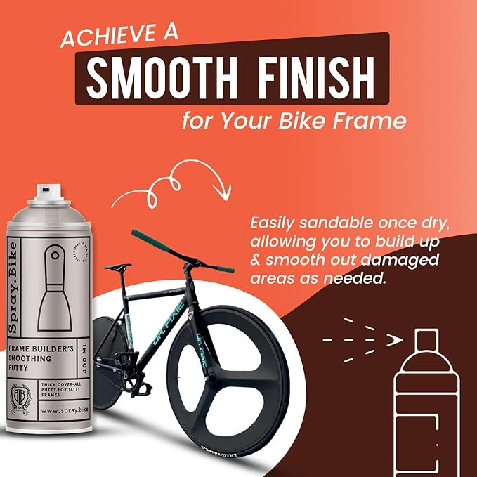 Spray.Bike Frame Builder's Smoothing Filler Spray Paint | Metal Repair Putty for Bike Painting & Repair | Easy Use, Durable, Requires Only 1 Coat | Bike Repair Tools | Gray Spray Putty, 400ml