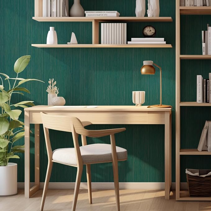 Teal Grasscloth Peel and Stick Wallpaper Vintage Texture Removable Waterproof Wallpaper for Room Walls, Cabinets, Furniture, Drawers, Desk A Set of 23.6"x480"