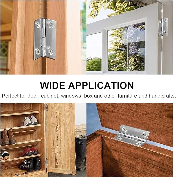 Biaungdo 3 Inch Butt Hinge, Stainless Steel Folding Butt Hinges, Cabinet Mini Hinges Small Box Hinges Door Hinge Rectangle, Pack of 10