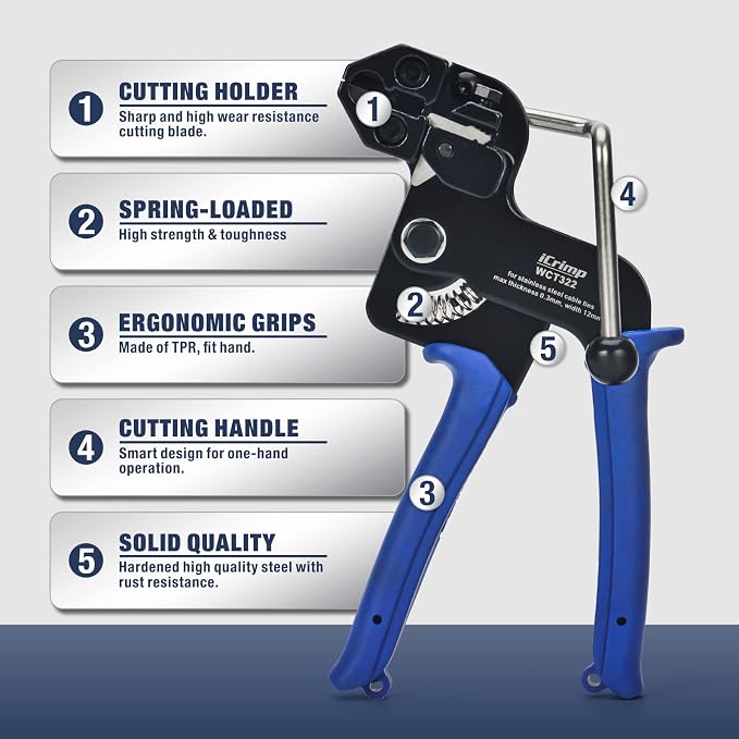 iCrimp Stainless Steel Cable Tie Tool Zip Gun with Built-in Cutter | One-Handed Stainless Steel Zip Tie Gun,Release Tool,100pcs 11.8 inch Metal Cable Ties included