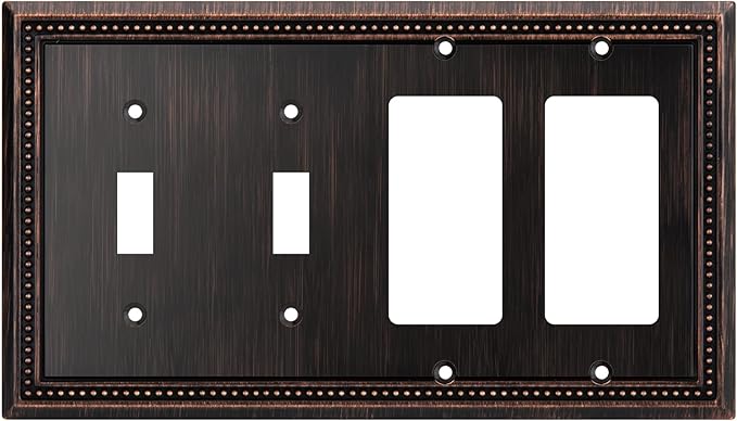 Henne Bery Sunken Pearls Decorative Wall Plate Switch Plate Outlet Cover (Double Toggle/Double Decorator, Aged Bronze)