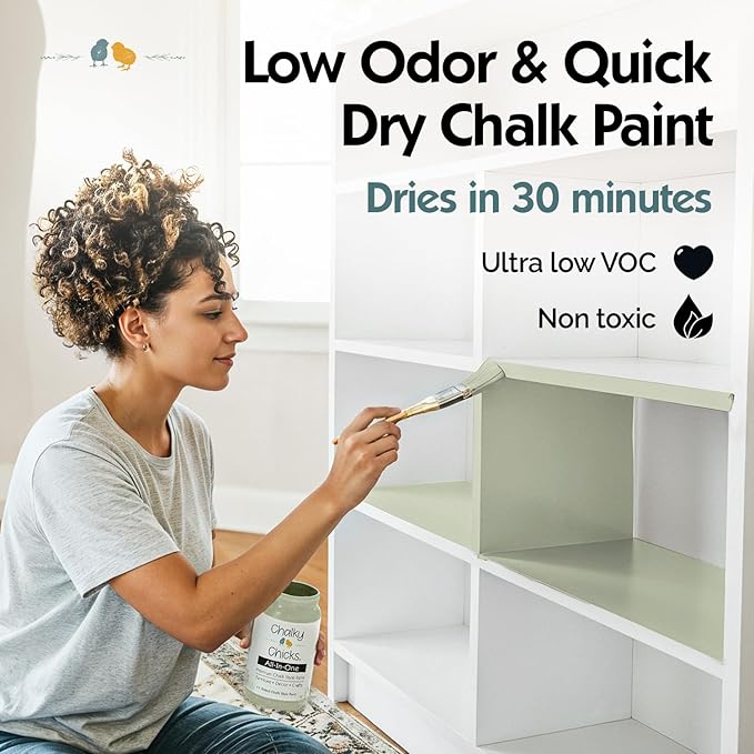 Chalky Chicks 4 Fl Oz Matte Mountain Green (Sage Green) Chalk Paint for Furniture Without Sanding - No Prep Furniture Paint No Sanding All in One for Crafts, Wood, Cabinet, Metal, Dresser, Farmhouse
