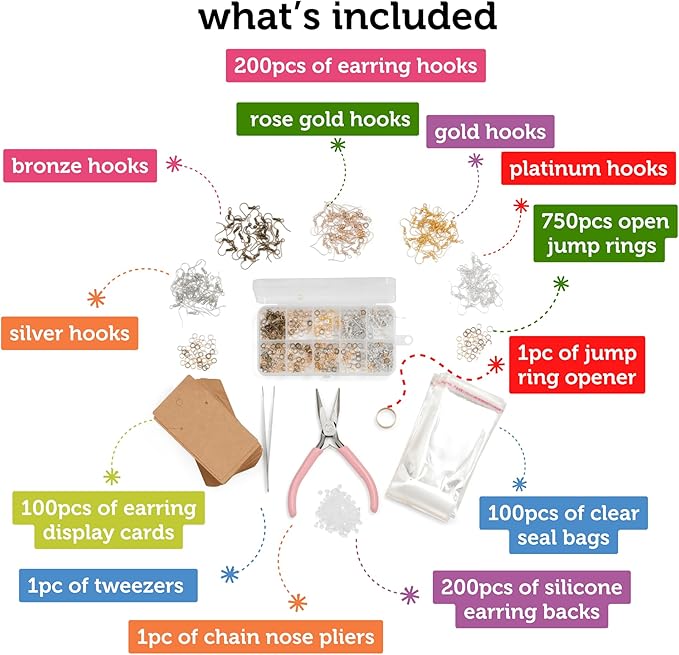 Incraftables 1150 Piece Jewelry Earring Kit – Hypoallergenic Gold & Silver Hooks, Posts, Hoops & Findings – 5 Color Variety for DIY Earrings & Crafting Supplies