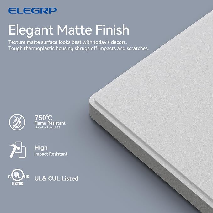 ELEGRP 4-Gang Screwless Decorative Wall Plates, Mid-Size Unbreakable Thermoplastic Faceplate Cover for Decorator Receptacle Outlet Switch, UL Listed (20 Pack, Matte White)