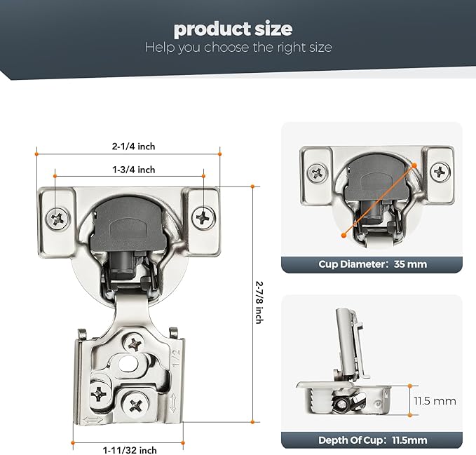 2 Pack (1 Pairs) 1/2" Overlay Soft Close Cabinet Hinges, Satin Nickel Stainless Steel Concealed Hinges with 3D Self-Closing for Face Frame Doors & Kitchens